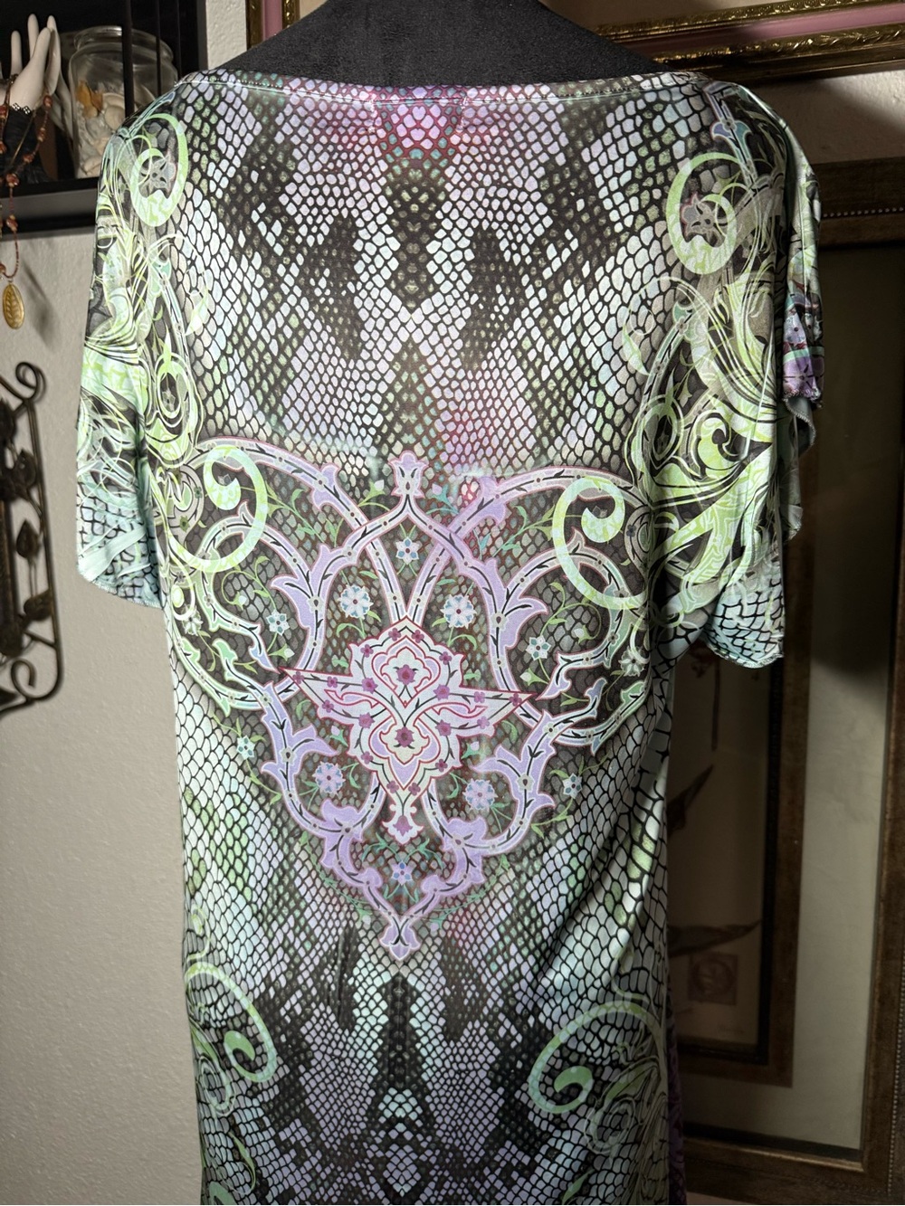 World Unity Boho Paisley Snake Print Tunic Top Lace Trim Tassel •Size L• - Picture 11 of 16